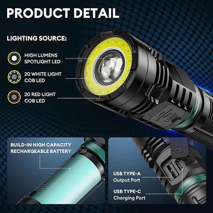 RECHOO Rechargeable Flashlight 2 Pack, Super Bright Flashlights High Lumens 99000, Fixed Foucs, 8 Lighting Modes IP65 Waterproof Flashlight for Camping Essential, Hunting, Emergency, Gifts for Men