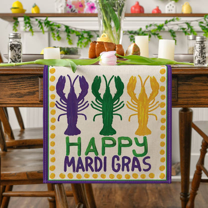 Artoid Mode Beads Happy Mardi Gras Carnival Table Runner, Seasonal Holiday Kitchen Dining Table Decoration for Indoor Outdoor Home Party Decor 13 x 90 Inch