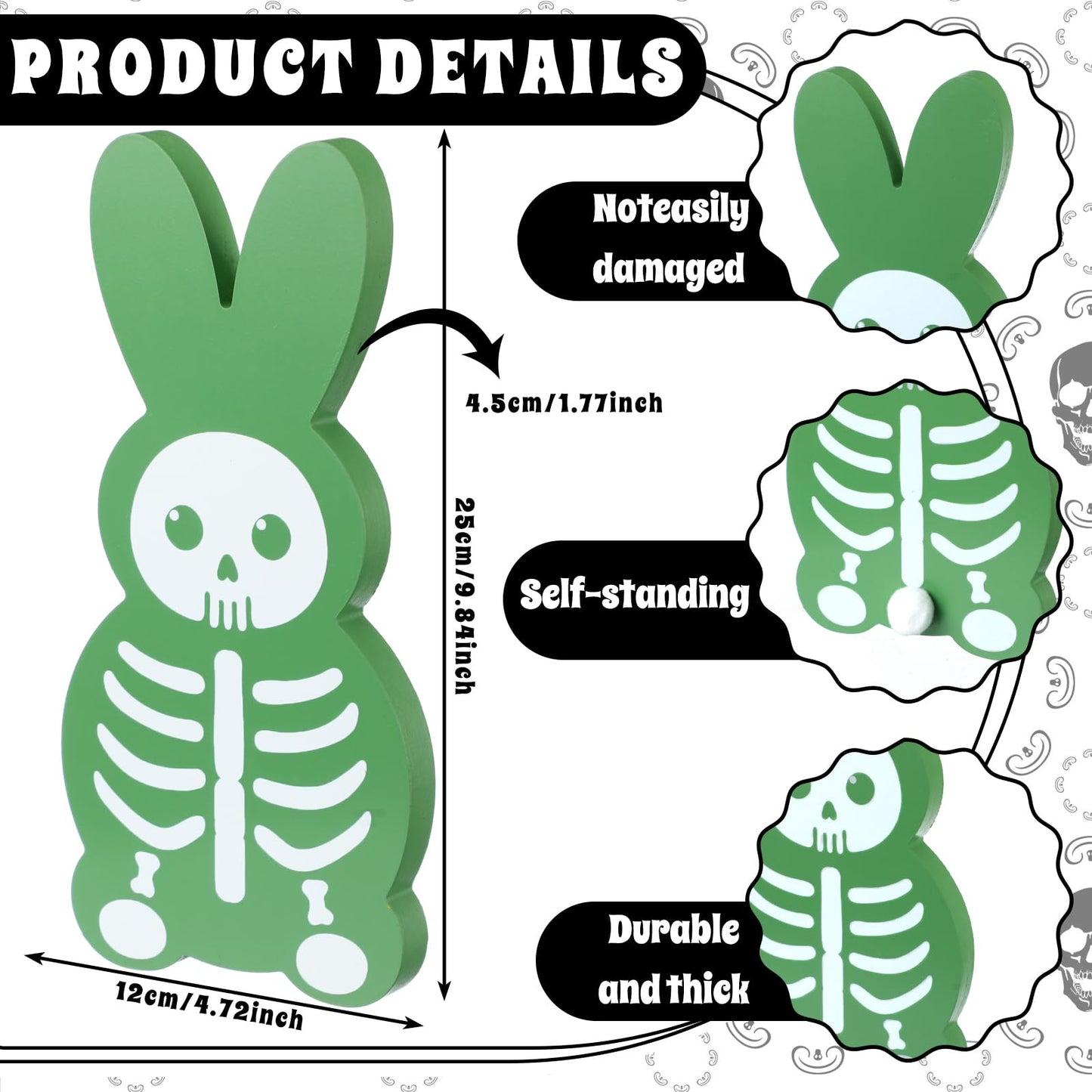 Vicenpal 5 Pcs 9.8'' Summer Halloween Skeleton Bunny Wooden Signs Spooky Halloween Tiered Tray Decor Rabbit Table Centerpiece for Goth Tabletop Decorations for Bedroom Office Shelf Party Supplies