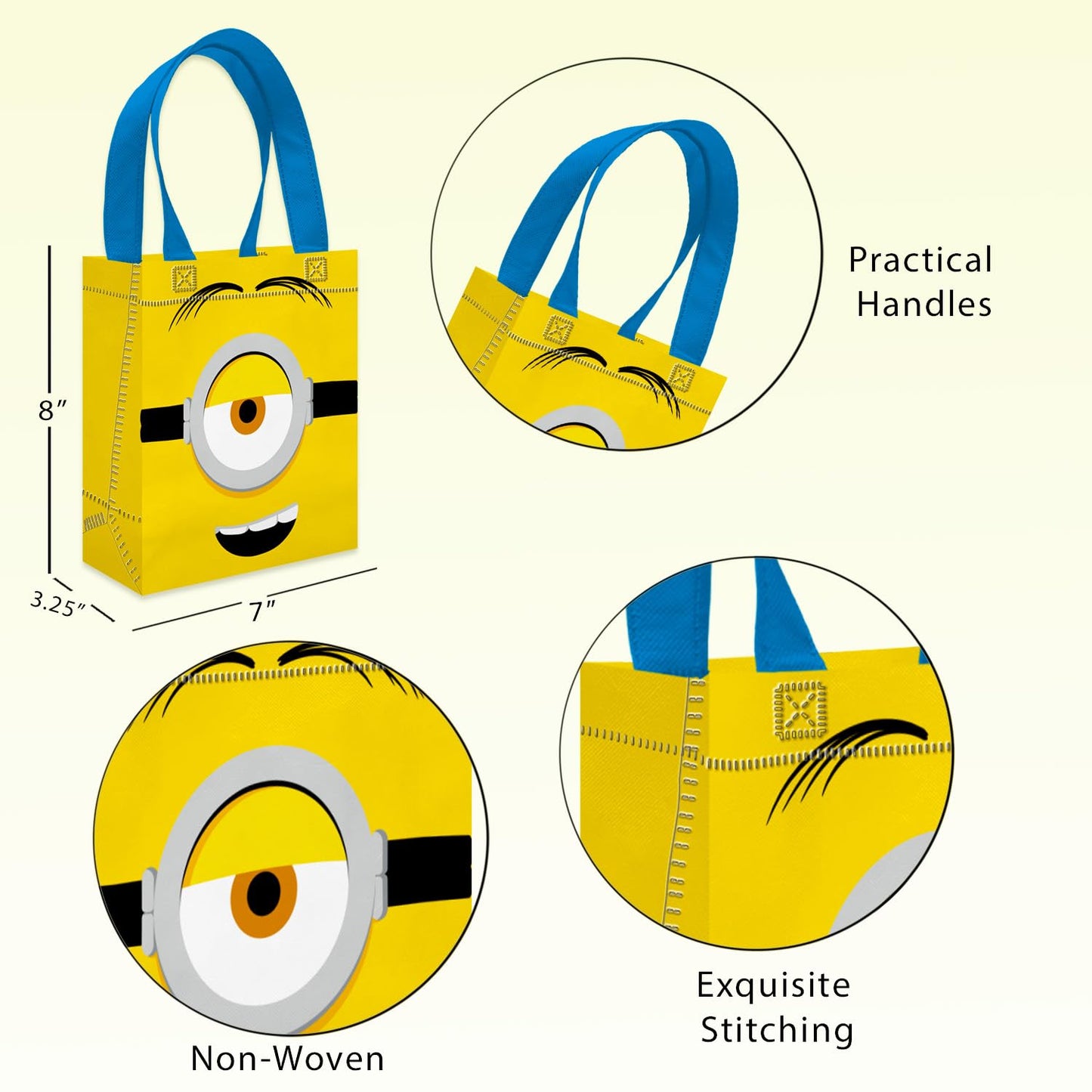 Minions Party Favor Bags Set – 24 Pack 8" Despicable Me Goodie Bags for Kids Bulk Reusable Mini Totes | Despicable Me Minions Birthday Party Supplies
