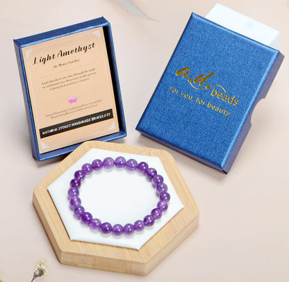 AD Beads Handmade Gemstone Stretch Elastic Bracelet Crystal Healing Reiki Nature's Beauty and Spiritual Essence Unisex (4mm, Purple Amethyst)
