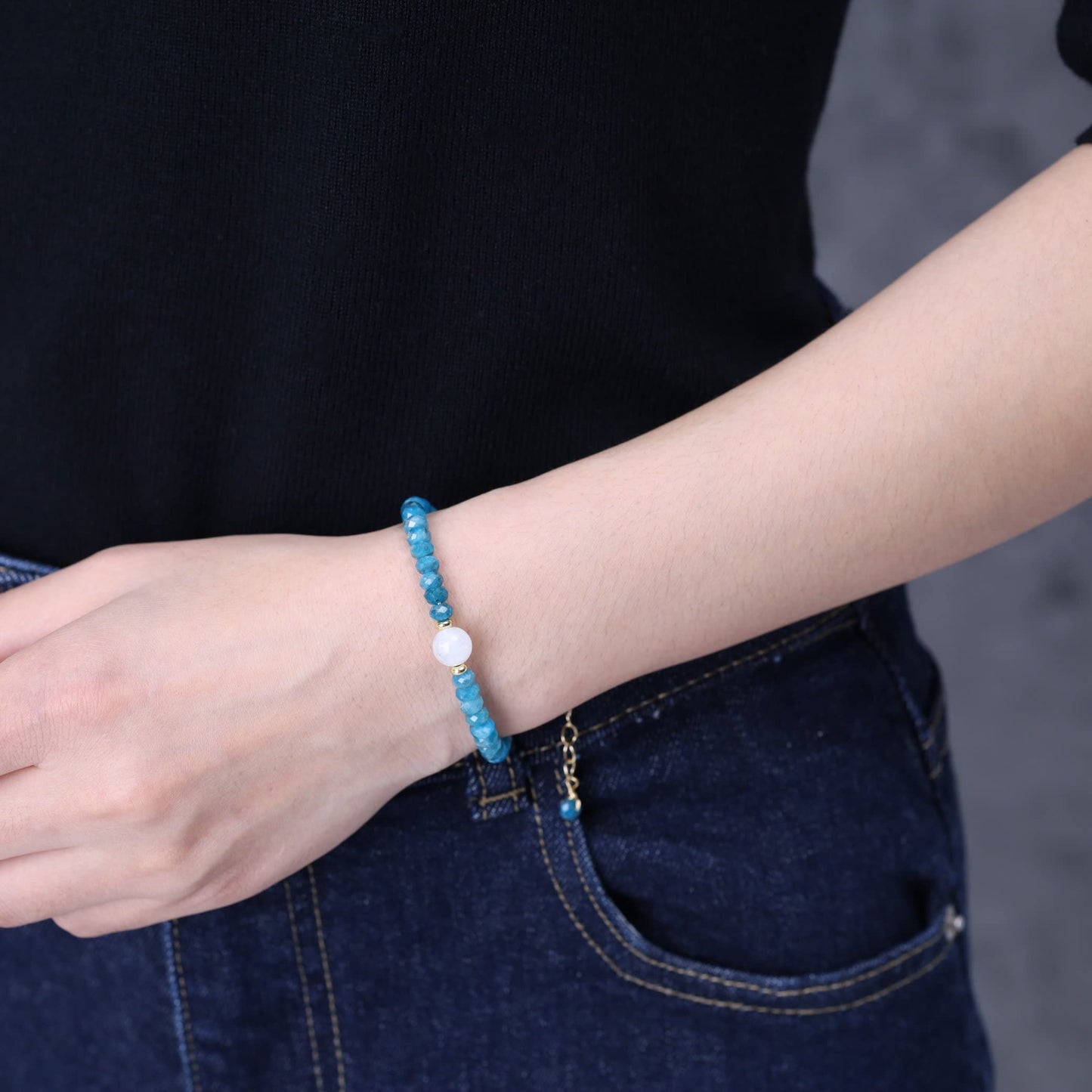 COAI Apatite Bracelet Moonstone Healing Crystal Bracelet for Women