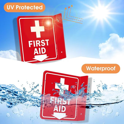 Faittoo First Aid Sign, 2 Pack First Aid with Cross Symbol - 6 x 6 Inches Acrylic Plastic, 2 Pre-Drilled Holes, Includes Matching Screws, Use for Home Office/Business