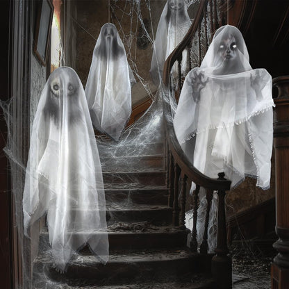 Cheerland Hanging Ghost Halloween Decoration Creepy Floating Ghost Garland Flying Ghouls for Haunted Mansion House Horror Parties Spooky Birthday Party Banner Scary Terror Fabric Yard Decor