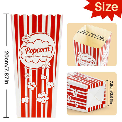 MAQIHAN 50 Popcorn Boxes Easy Assembly - 46oz Square Popcorn Bowls Square Buckets Containers Tub Paper Cups Holders Disposable Halloween Carnival Christmas Movie Night Party Individual Servings