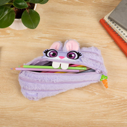 ZIPIT Bunny Pencil Case for Girls, Cute Zipper Pouch for Kids Teens, Stationery Bag for School,Purple