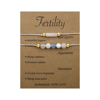 IQIC Handmade Fertility & Pregnancy Bracelet with Natural Rose Quartz, Aquamarine & Moonstone, Healing Crystal Bracelet for Pregnant Women, Comes with Blessing Card for Safe Delivery & New Beginnings
