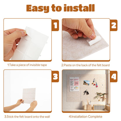 12 Pack Felt Bulletin Board Tiles - Modular Wall Panels (9.45"x9.45" Each), 0.35" Extra Thick Cork Board Alternative with Adhesive Tabs & Push Pins for Office Decor (Light Camel)