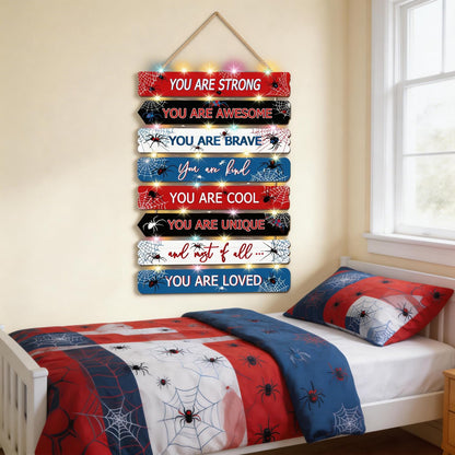 Spider Room Decor with LED Lights Bedroom Boys Room Wall Decor Children Inspirational Motivational Wall Art Wooden Wall Decor Little Boy Kids Room Interior Decor Toddler Room Sign