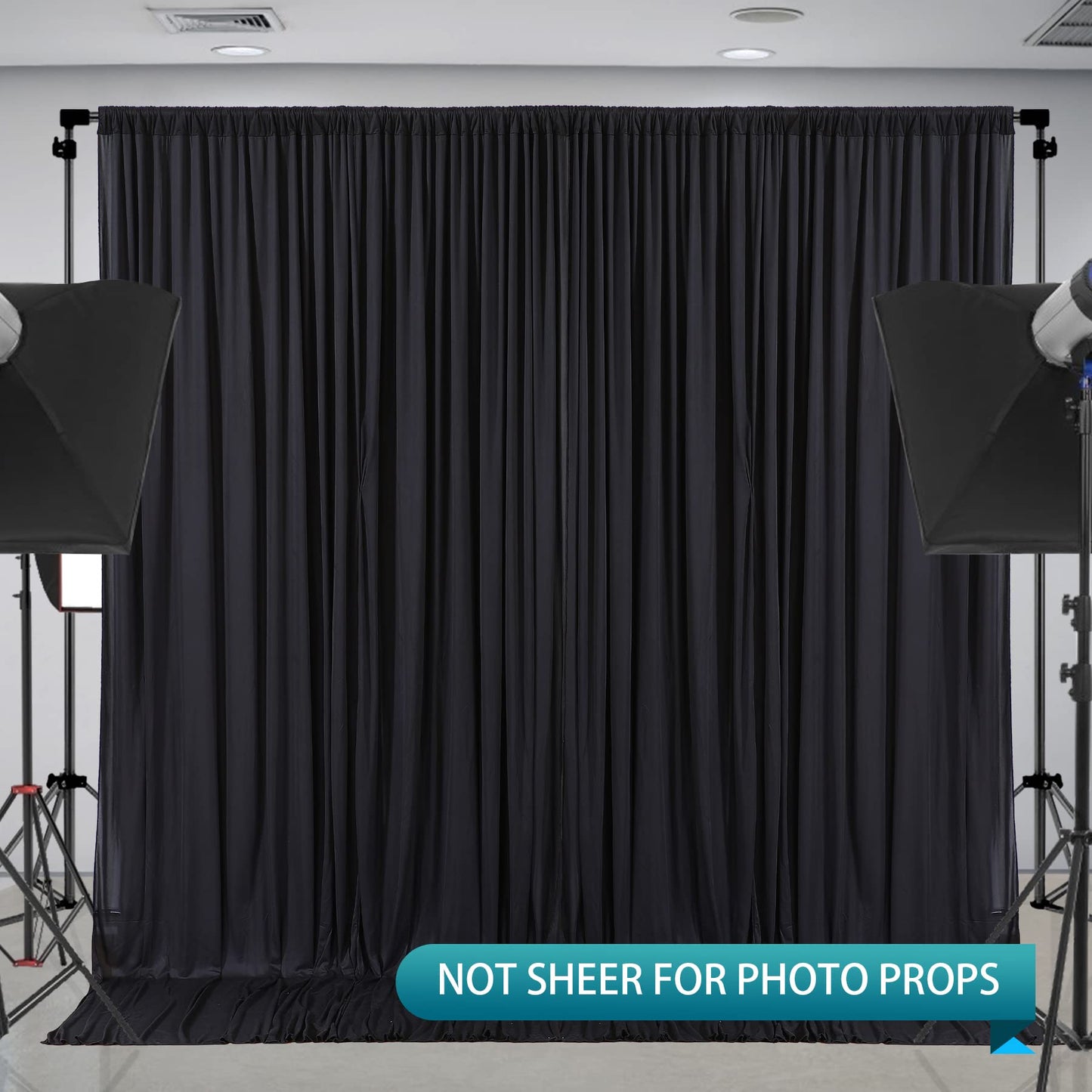 Black Backdrop Curtain 2 Panels-Wrinkle-Free Black Curtains Polyester Photography Drapes for Wedding Birthday Party Photo Background Backdrop Stand- 8 X10FT