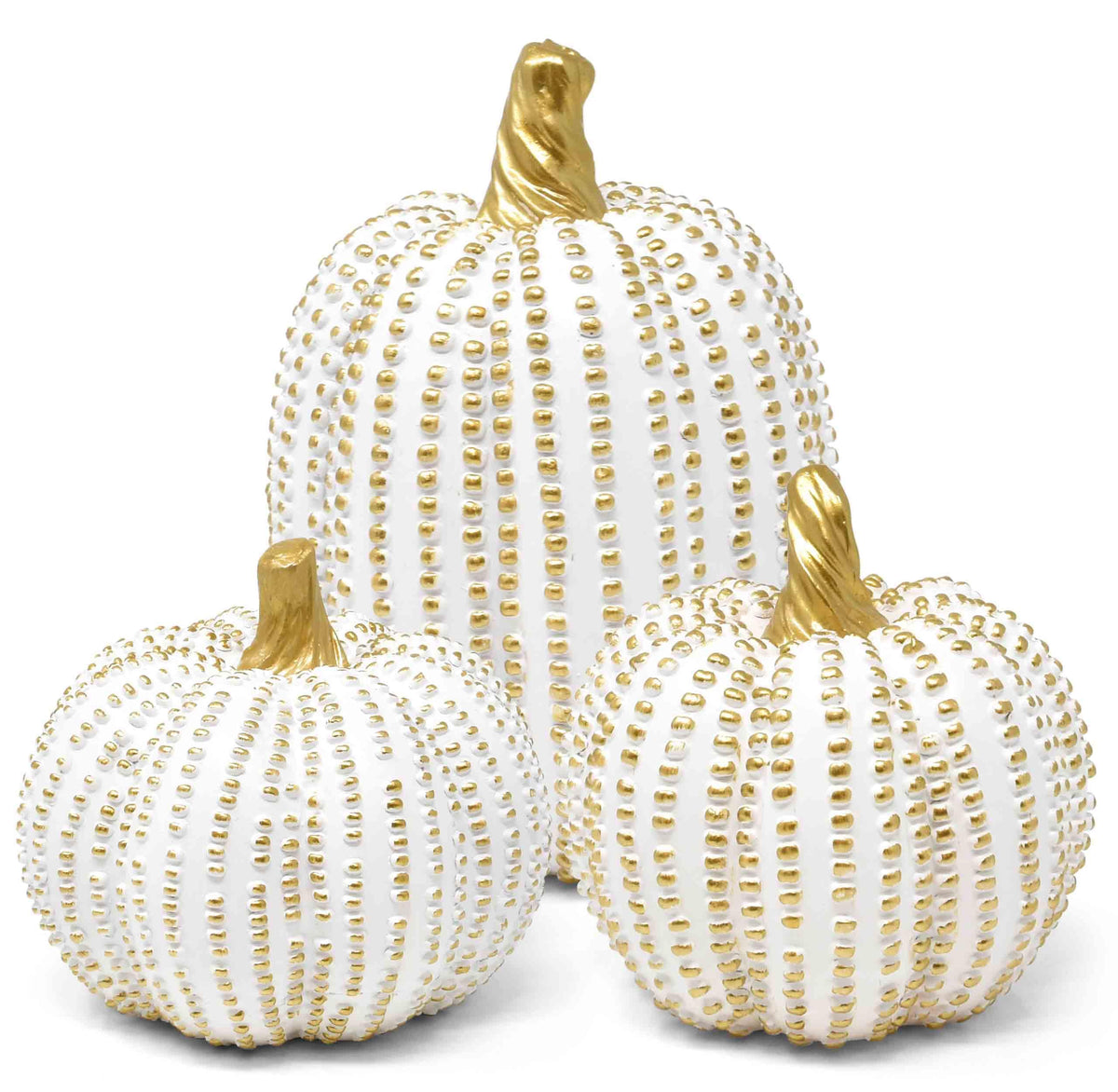 Gift Boutique Set of 3 White Gold Beaded Pumpkins Fall Harvest Home Décor for Thanksgiving Tabletop, Mantle, Shelf, Kitchen, Office, Tiered Tray