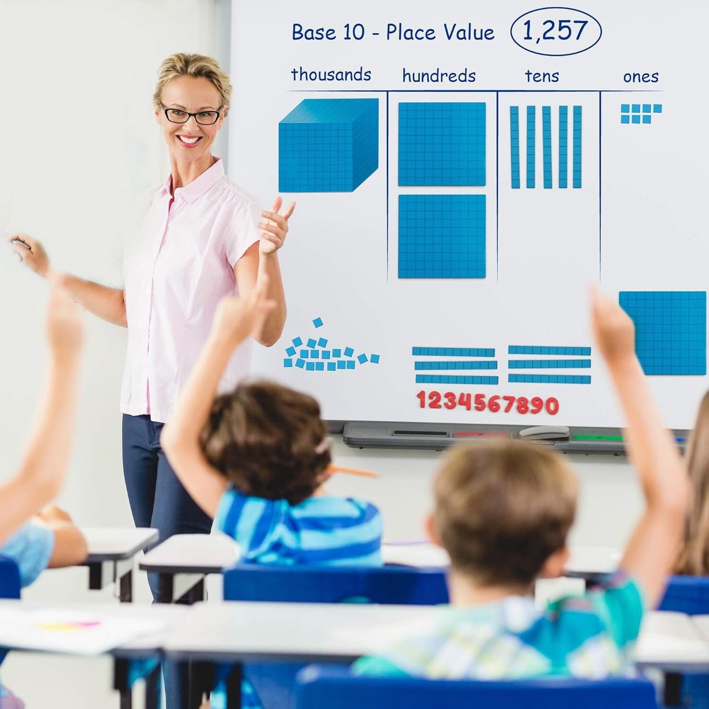 153 PCS Jumbo Magnetic Base Ten Blocks - Place Value Blocks - Math Manipulatives K-3 for Elementary Classroom, Number Blocks, Math Counters for Kids, Counting Cubes, Base 10 for 1st 2nd 3rd Grade