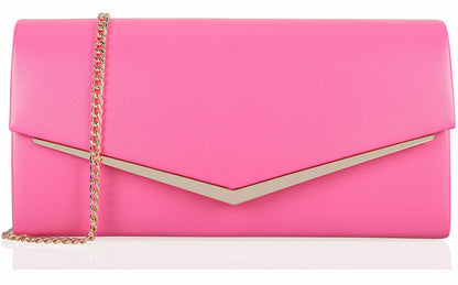 Women’s Evening Handbag Vegan Leather Ladies Envelope Clutch Classic Elegant Purse Bags Hot Pink