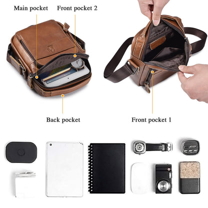 BAIGIO Genuine Leather Small Messenger Bag for Men Shoulder Bag for Ipad Crossbody Bag Men Handbag Satchel Travel Business
