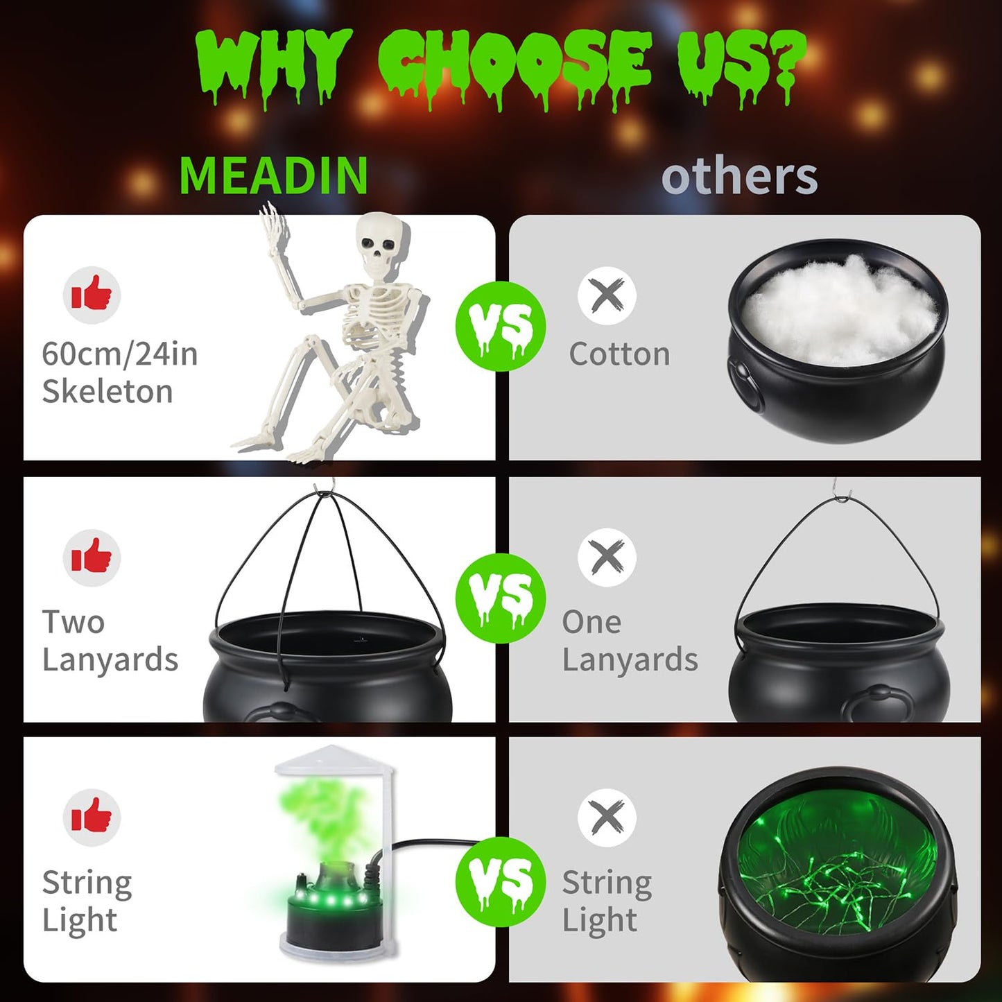 MEADIN Halloween Decorations Outdoor - Large Witches Cauldron on Tripod with Cauldron Diffuserr and Big Skeleton - Black Plastic Cauldron Halloween Decor for Outside Yard Lawn Home Porch Door