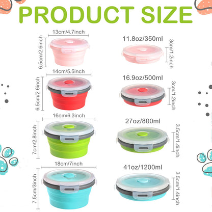 Suclain 4 Pcs Camping Bowl with Lid Collapsible Silicone Lunch Box Salad Bowl Expandable Food Storage Container Folding Travel Container for Hiking Camping(Red, Pink, Blue, Green,12 oz)