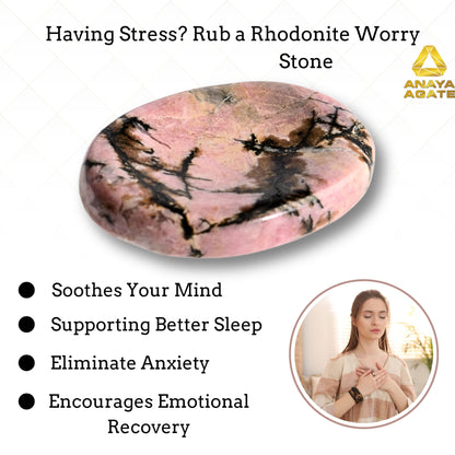 Anaya Agate Rhodonite Worry Stones Certified Crystal Thumb Worry Stone for Anguish, Relaxing and Soothing Balance Stones for Meditation, Stress Relief Crystals and Healing Stones for Men, Women