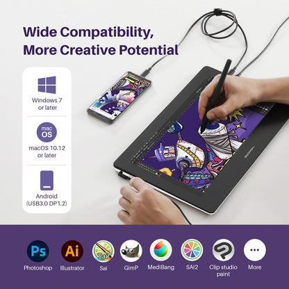 GAOMON PD1320 Pen Display Drawing Tablet, 13.3 Inch Full Laminated 120% sRGB Graphics Monitor with Tilt Support for Artists, Design, Animation - Compatible with Windows/Mac/Android