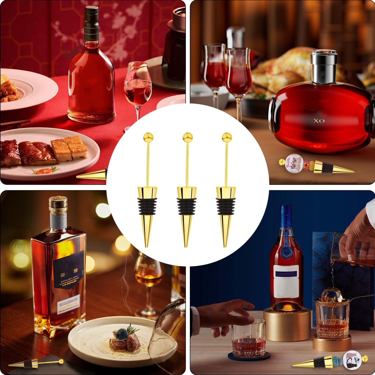 WEWAYSMILE 18 Sets Gold Beadable Wine Stoppers Silicone Wine Stoppers Reusable Alloy Wine Stoppers for DIY Drink Gifts Holiday Party Wedding Bar Accessories(Golden)