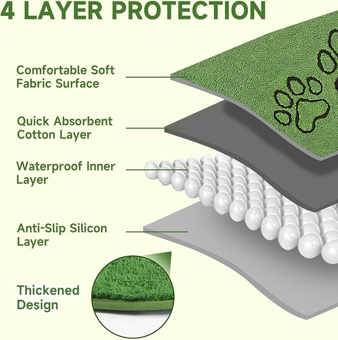 Homimp Washable Pee Pads for Dogs, 2 Pack Super Absorbent Reusable Puppy Pads, Green Long Wool Fake Grass for Potty Training, Upgrade Non-Slip and Leak-Proof,Floor, Couch, Bed, and Crate,Green 18"×24"