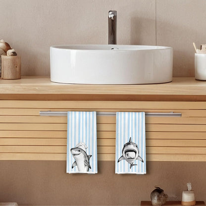 XIVENHAVM Funny Shark Bathroom Decor Set - Wild Animal Decorative Waffle Hand Towels, Shark Gifts Hand Towes for Kid Bathroom Washroom, 16x24 Inch Set of 4