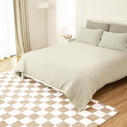 Super Soft Rug for Bedroom, 3x5 Ft Beige and White Area Rug Classic Checkered Shaggy Anti-Skid High Pile Soft Fluffy Rug Fuzzy Carpet for Living Room Bedroom Kids Room Nursery, Dorm Home Decor