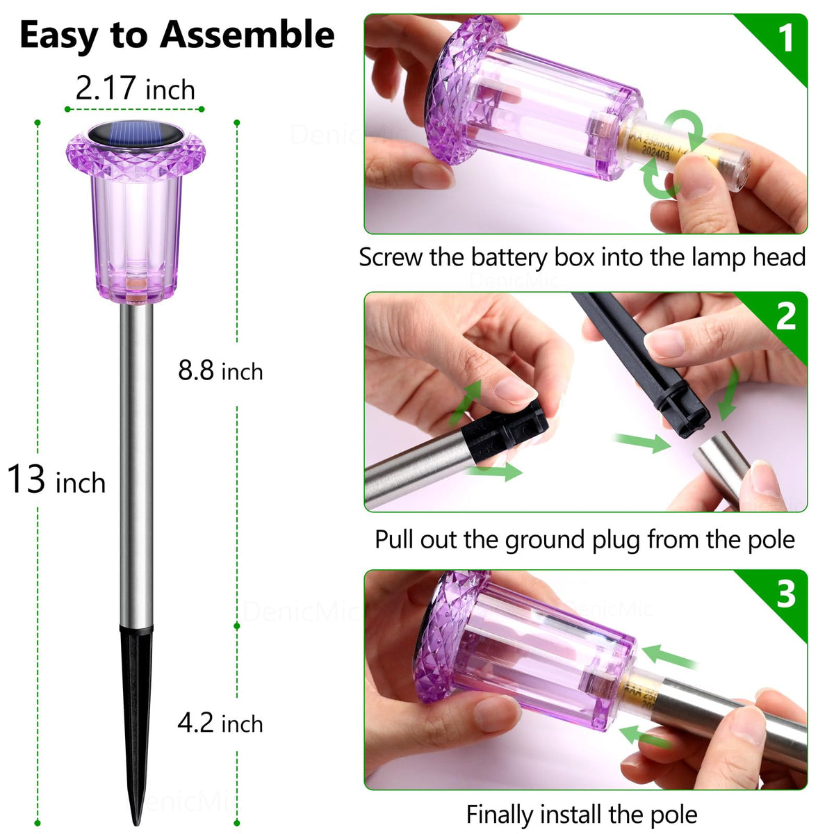 DenicMic Solar Halloween Lights Outdoor 10 Pack Waterproof Outside Lights for Yard Pathway Garden Driveway Walkway Landscape Path Lighting Purple LED Stainless Steel Stake Halloween Decor