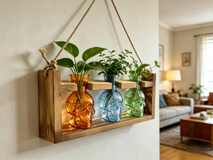 Baillmyy Skull Plant Propagation Stations Gothic Desktop Plant Terrarium Glass Planter Vase for Hydroponics Home Office Decor Blue+Brown+Green