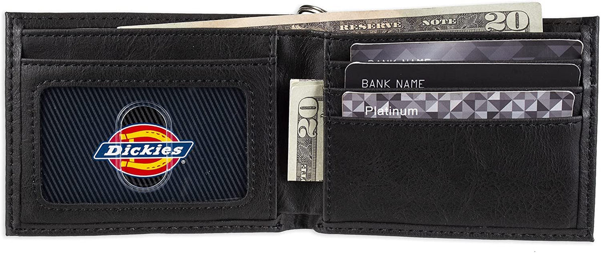 Dickies Men's RFID Everyday Leather Bifold Chain Wallet, Pebbled Black, One Size