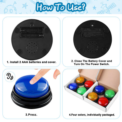 IBLESSU 8-Pack Buzzers for Trivia Games, Family Feud Jeopardy Buzzer, Game Buzzers with Lights and Sound, Answer Buzzers for Classroom, Buzzer for Game Show, Quizzes Party and Trivia Nights