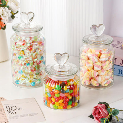 WHJY Set of 2 Airtight Glass Jars, 45oz Jar of Hearts Cute Cookie Jar Decorative Jars with Lids Candy Jars for Candy Buffet Heart Shaped Lid - Stripes Textured