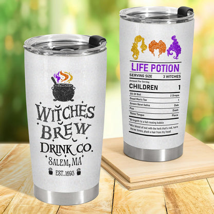 34HD Funny Witch Brew Tumbler 20oz Stainless Steel Insulated - Hocus Nutrition Facts for Halloween Fans - Birthday Present for Men & Movie Fans