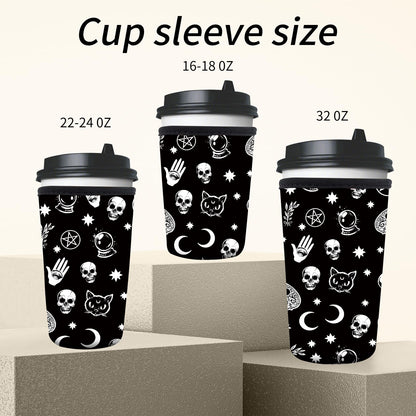 AMZXCFGL 3 Pack Reusable Neoprene Insulator Sleeve for Iced Coffee Cups, Cute Funny Coffee Cup Sleeve, Universal Fit 16-32oz Cups for Hot Cold Beverages Cute Black Cats