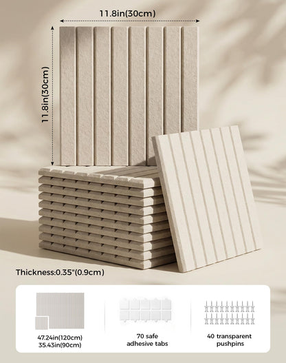 Aothia 12-Pack Felt Bulletin Board Tiles 48"x36", Modular Pin Board for Smooth Walls, Cork Board Alternative for Notes & Photos, 0.35" Thick, 70 Adhesive Tabs & 40 Pins, Oatmeal