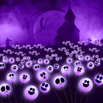 Tuanse 4 Pcs Outdoor Halloween Decorations Waterproof Halloween Solar Lights Scary Ghost Lights for Garden Yard Lawn Pathway (Purple)