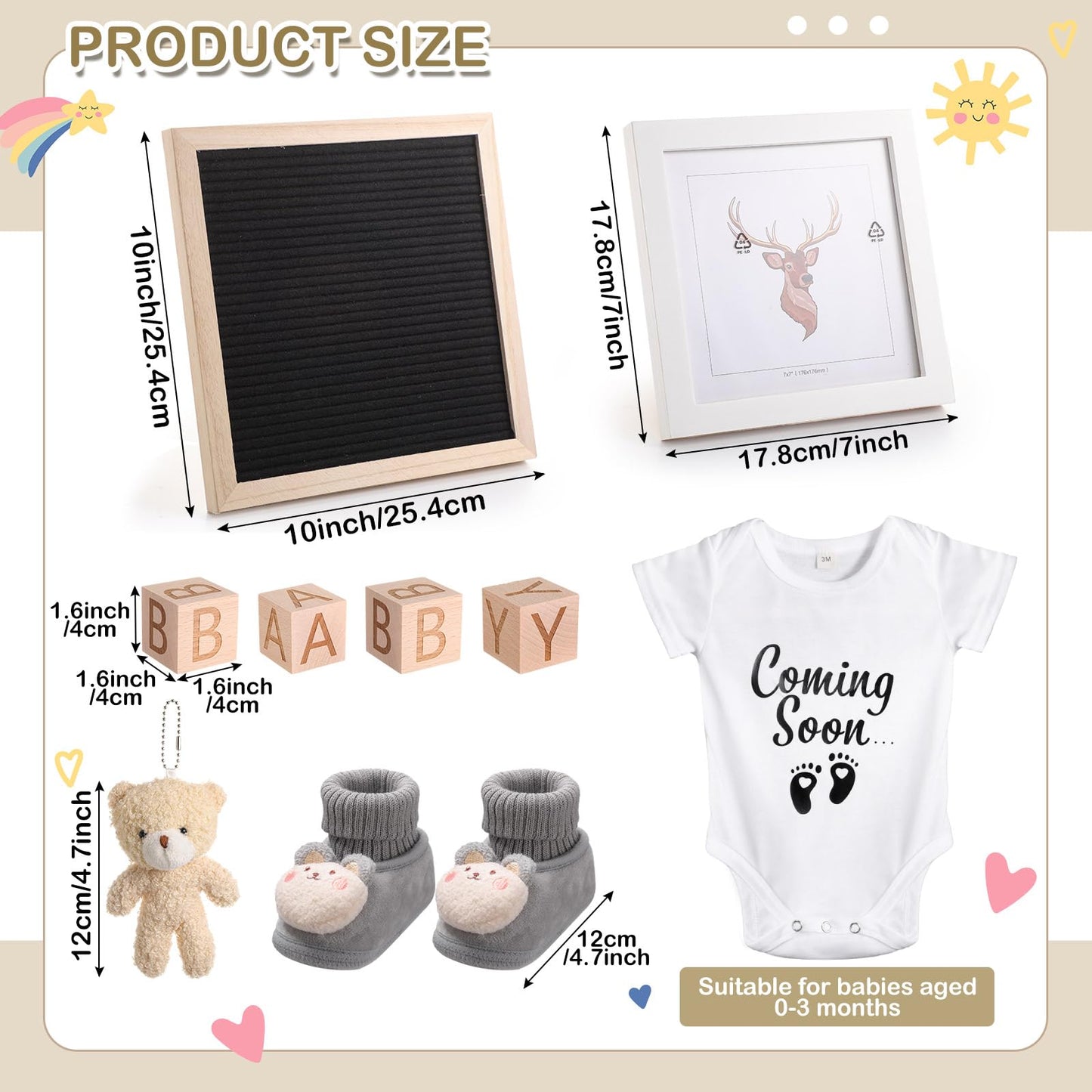 Canlierr 9 Pcs Pregnancy Announcement Set Pregnancy Reveal Ideas Felt Letter Board Baby Bodysuit Booties Photo Frame Bear Plush Wood Blocks for Coming Soon Baby Announcement(White)