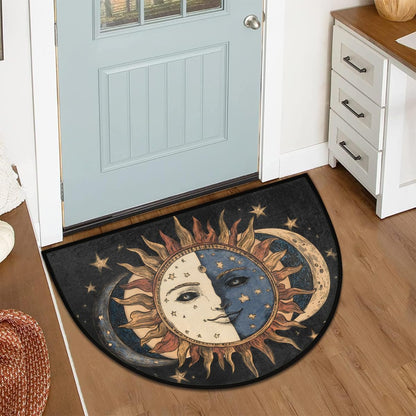 Pardick Boho Sun Moon Half Round Door Mat, Non-Slip Welcome Indoor Entrance Way Rug Semi Circle Front Doormats Washable Bathroom Kitchen Floor Mat, Outdoor Rugs for Garage, Patio, Hearth Rug
