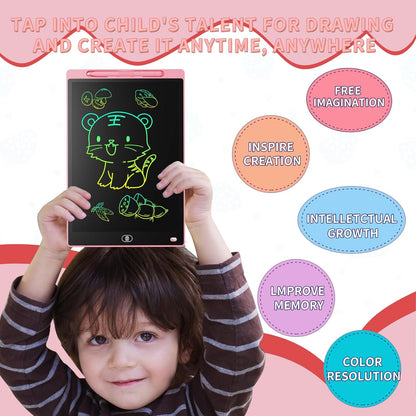 LCD Writing Board 16 Inches, Colourful Electronic Tablet, Portable Erasable Drawing Board, Graphic Tablet for Children's Games 3 4 5 6 7 Year Old Kid Boys Girls (Pink)