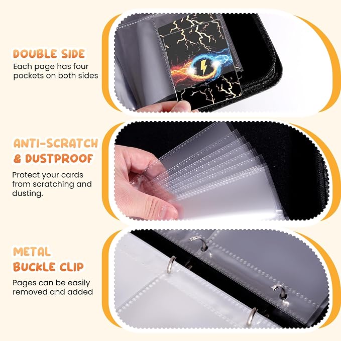 4-Pocket Trading Card Binder Bundle with 50 Sleeves Holds 400 Cards, Zipper Card Holder Album for Game and Sports Cards Collectors - White