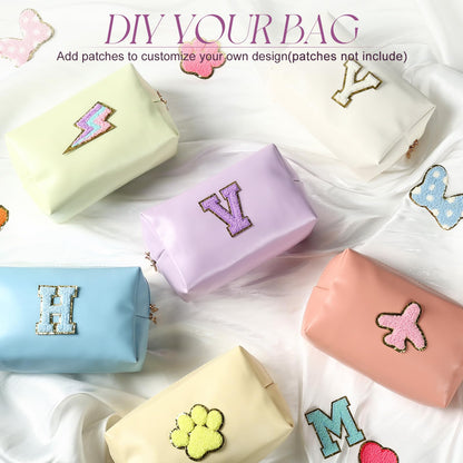 Kigeli 12 Pcs PU Leather Makeup Bag Bulk Small Macaron Preppy Cosmetic Pouch with Zipper Wedding Bridesmaid Gift Waterproof Mini Toiletry Bag for Purse, Aesthetic Travel Organizer for Girls Women