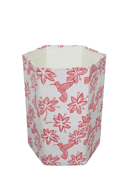 Generic 3.3 Gallon Cotton Hand Block Printed Paper Waste Basket |Small Decorative Trash Can for Housewarming Gifts in Living Room, Bedroom, Bathroom | Eco-Friendly, Plastic-Free (1, PINK BIRD)