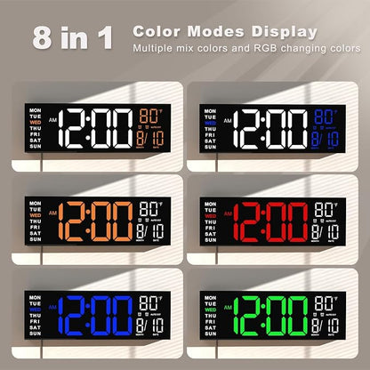 JALL 16" Large Digital Wall Mount Clock, Count Down Timer, Alarm, Big LED, RGB Color, DST, Temperature for Living Room Classroom Desk, Xmas, Birthday Gift for Senior Mom Dad (White Green, 16 inches)