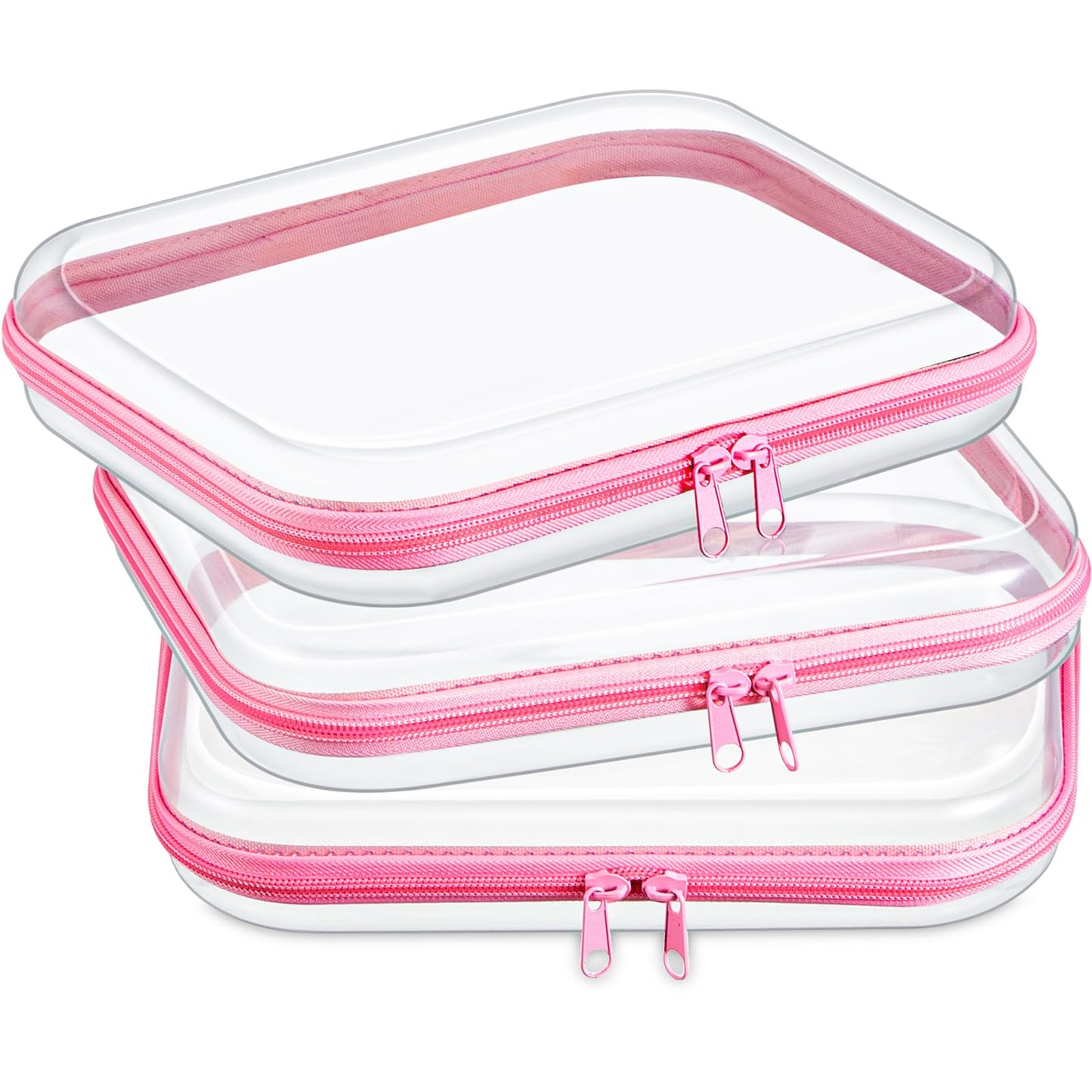 Hoolerry 3 Pcs Clear Hard Zipper Case Hard Plastic Zipper Pouch Makeup Bag Portable Travel Organizer for Cosmetics, Office Supplies, Documents & Toiletries(Pink,M)