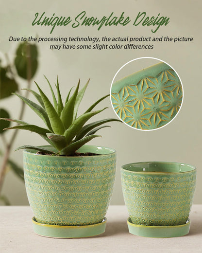 Plant Pots, Flower Pots, Planters for Indoor Plants(6.5+5.5inch), Flower Pots for Indoor Plant with Drainage Hole and Saucer, Ceramic Pots for Plants with Hole Mesh Pad,Sage Green