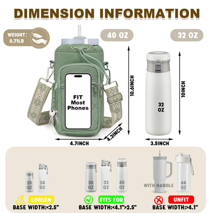 LLParty Water Bottle Holder with Strap, 32oz 40oz Insulated Water Bottle Carrier Bag, Purse Crossbody Sling Bag with Phone Pocket for Walking Hiking, Sage Green