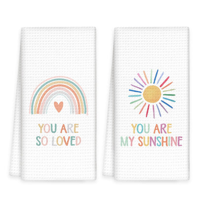 OINDADE Boho Rainbow Kids Hand Towels Set of 2 - Kids Bathroom Decor Hand Towels, You are My Sunshine Dish Tea Towel for Nursery Kitchen Bathroom, Rainbow HandTowels for BathroomDecor, 16x24In