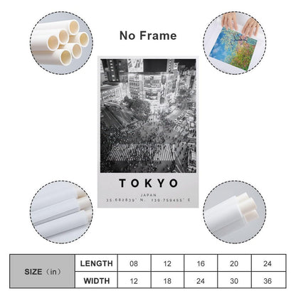 JHXNJDPOST Tokyo Black And White Urban Scene Poster Canvas Wall Art Aesthetic Decorative Painting Living Room Restaurants, Pool Halls And Hotelsstyle-1 12x18inch(30x45cm)