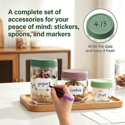 12 Pack Overnight Oats Containers with Lids, 16oz/10oz/4oz Glass Jars with Airtight Lids, Wide Mouth Mason Jars, Reusable Food Storage Containers for Oats, Chia Pudding, Salad, Spice, Meal Prep