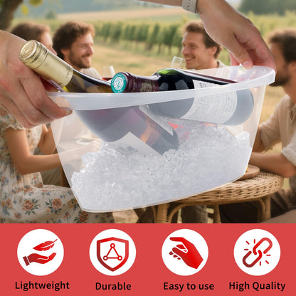 AiSmRu 2 Pack Large Ice Buckets for Parties, 5L Oval Plastic Champagne Wine Cooler Beer Chiller Bucket Beverage Tub for Mimosa Bruch Cocktail Bar Supplies Indoor Outdoor Wedding Party
