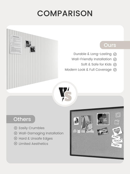Bumusty Large Cork Board Alternative-48 x 36" Felt Bulletin Board Tiles, with 30 Pushpins, 70 Adhesive Tabs, Fine-Stripe 12-Pack, Cork Boards for Office Push Pin Board Felt Board-Milky White
